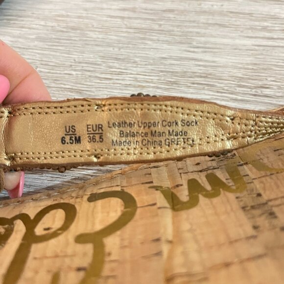 Sam Edelman Sandals 6.5 Tan Turquoise Blue Stones Beads Cork Thong T Strap Flat - Picture 11 of 12